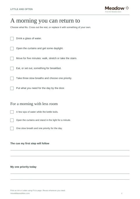 First page of Morning routine checklist