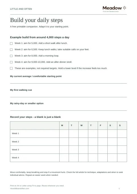 First page of Daily steps planner
