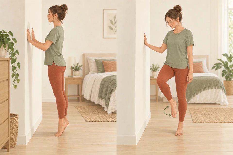 Use the wall for balance during heel raises and ankle circles.