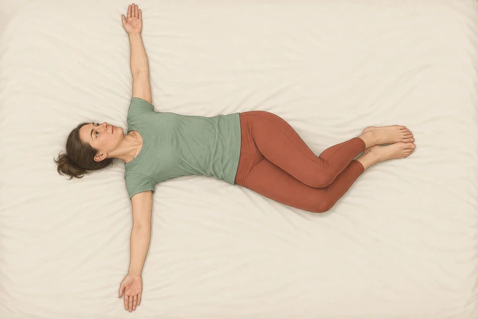 Let bent knees rest to one side while both shoulders stay on the bed.