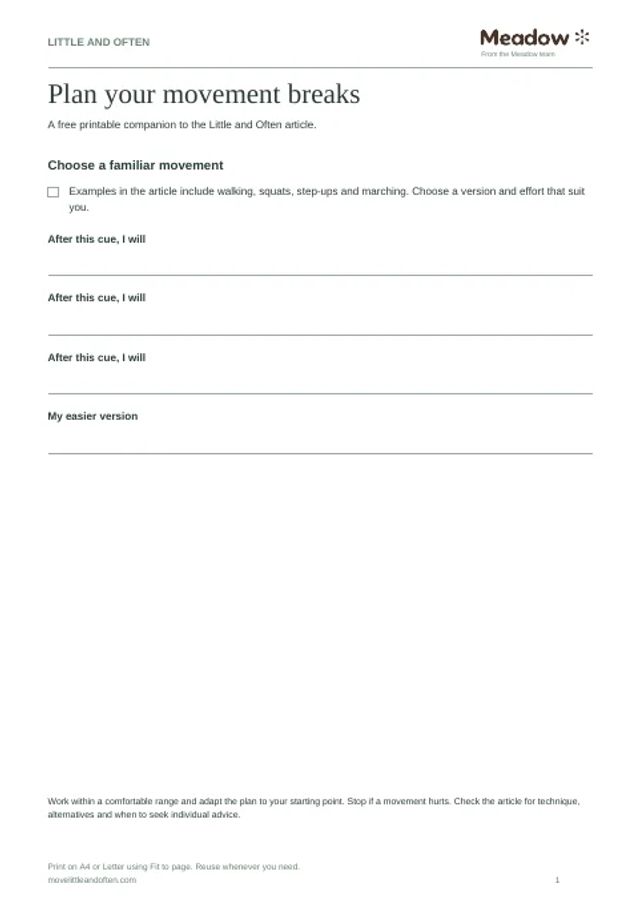First page of Movement break planner