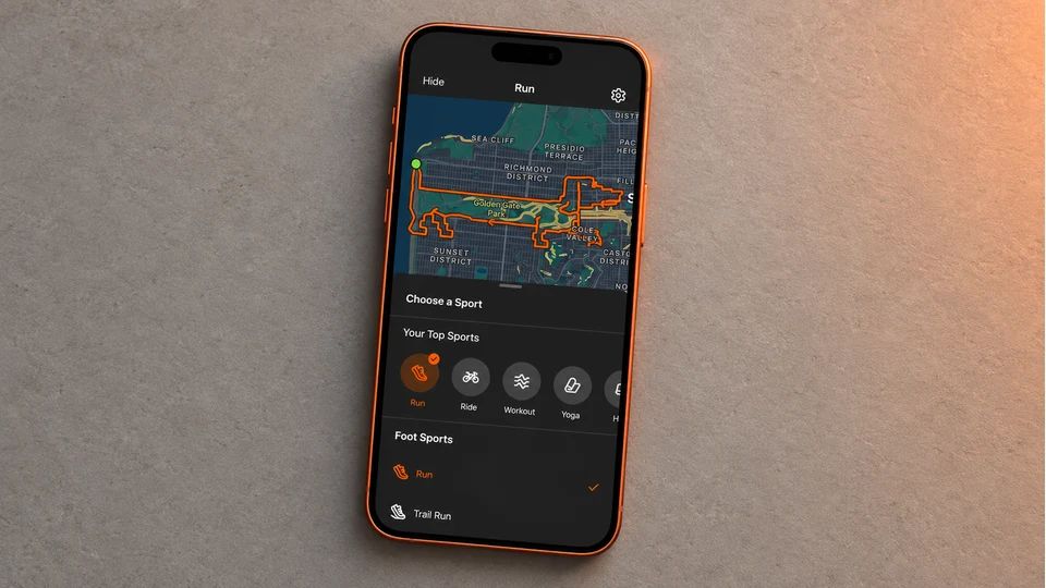 Strava: Run, Bike, Walk app screen displayed on a phone.