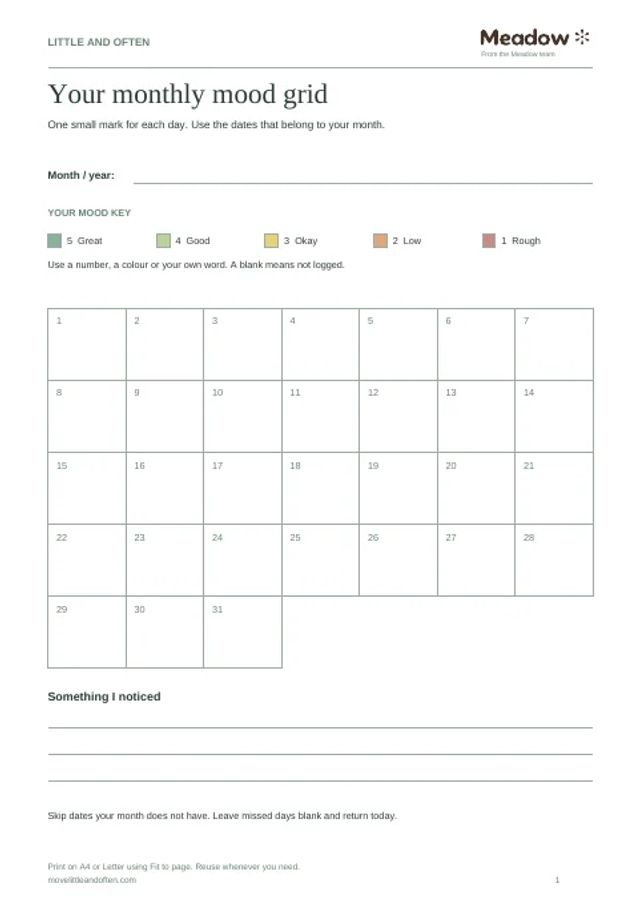 First page of Mood tracker templates