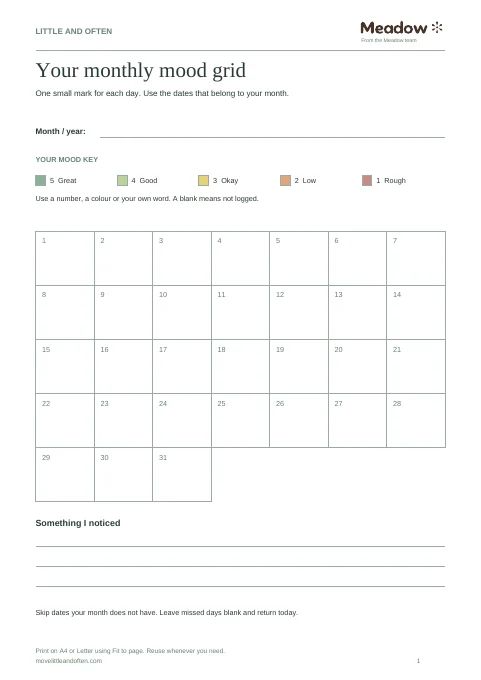 First page of Mood tracker templates