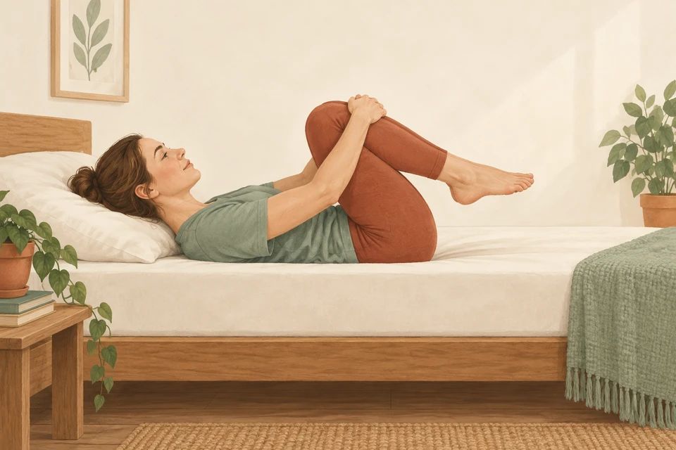 Draw both knees comfortably towards the chest, keeping the head and shoulders supported.