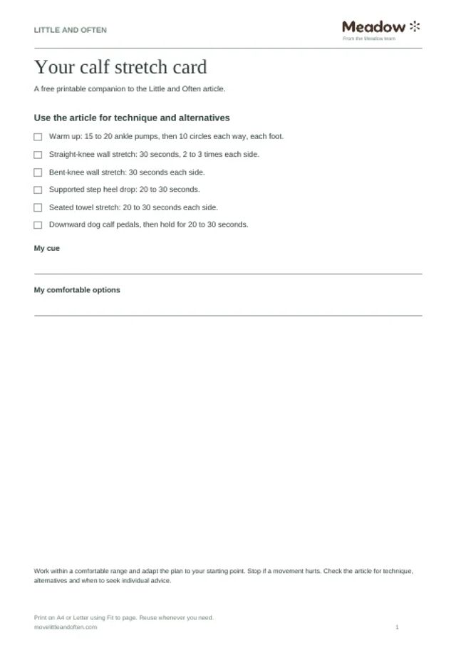 First page of Calf stretch card