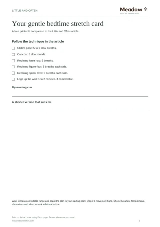 First page of Bedtime stretch card
