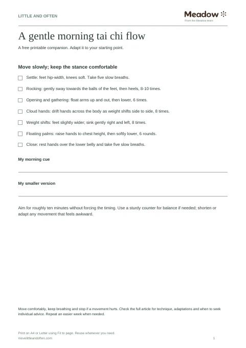 First page of Morning tai chi flow