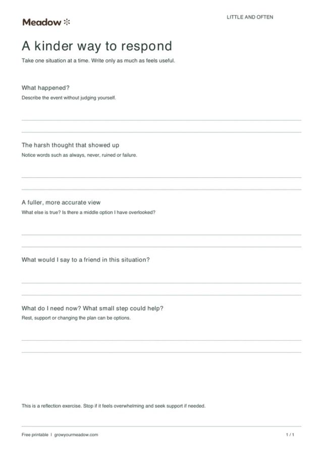 First page of Kinder thoughts worksheet