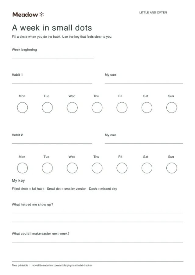 First page of Weekly dot habit tracker
