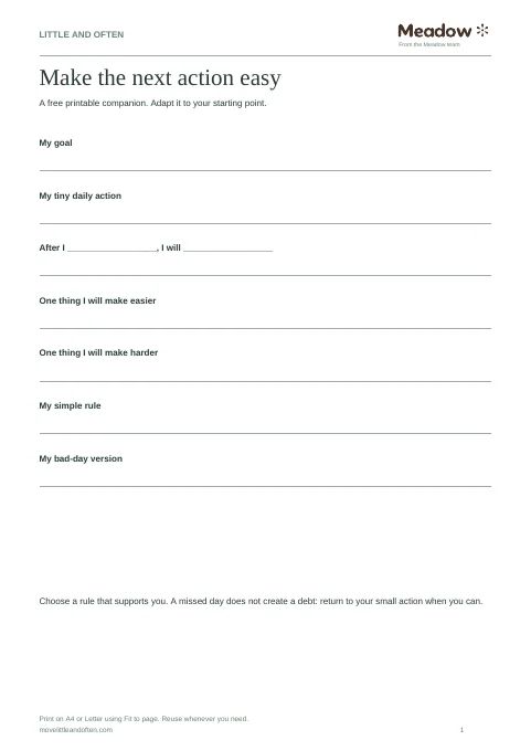 First page of Make the next action easy