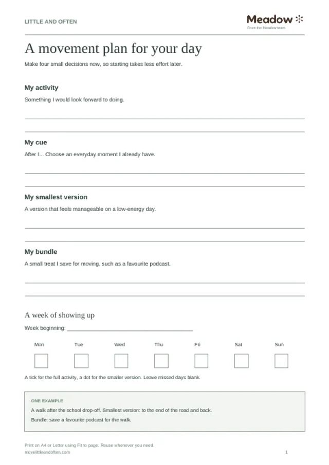 First page of Exercise motivation planner
