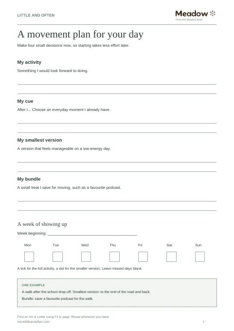 First page of Exercise motivation planner
