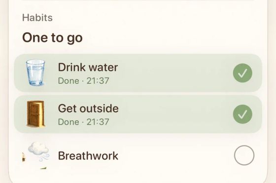 Meadow app habit list with Drink water and Get outside ticked off