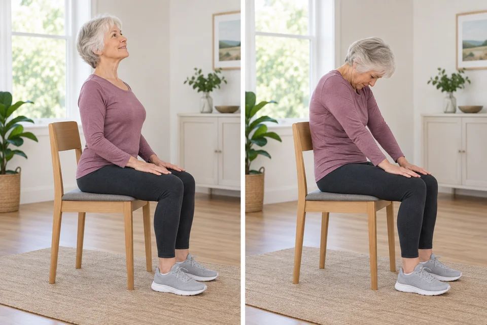 The gently arched and rounded positions of seated cat-cow.