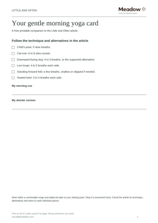 First page of Morning yoga routine card