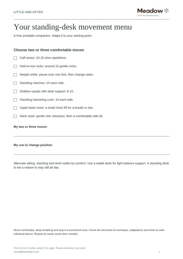 First page of Standing-desk movement menu