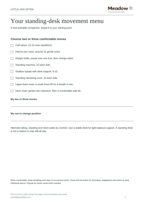 First page of Standing-desk movement menu