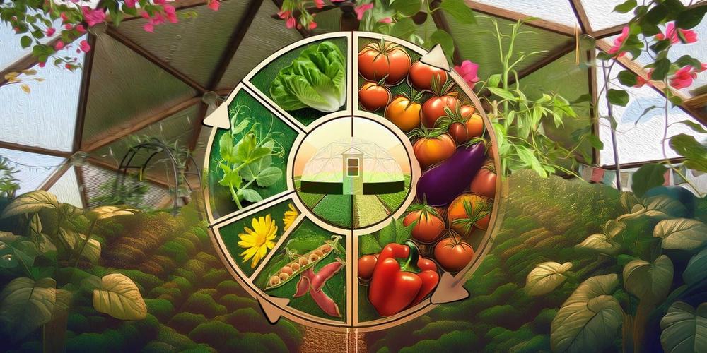 infographic like artwork showing a circle in the middle depicting rotating crops in your Growing Dome