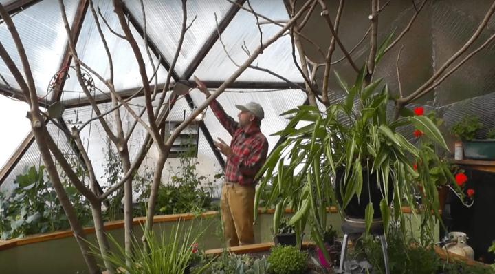 The geodesic shape provide efficient solar heating in the greenhouse