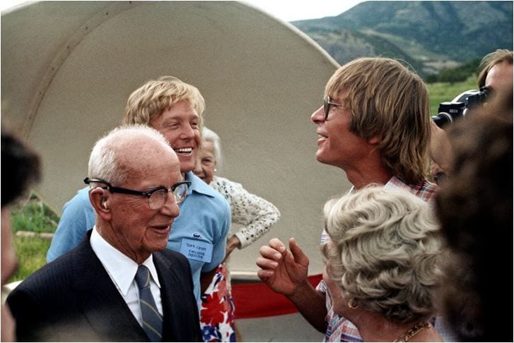 Buckminster Fuller, John Denver and Tom Crum at the Windstar Ranch