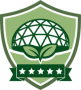 an icon depicting a shield with a geodesic dome and plant at its center and a five star banner across the bottom