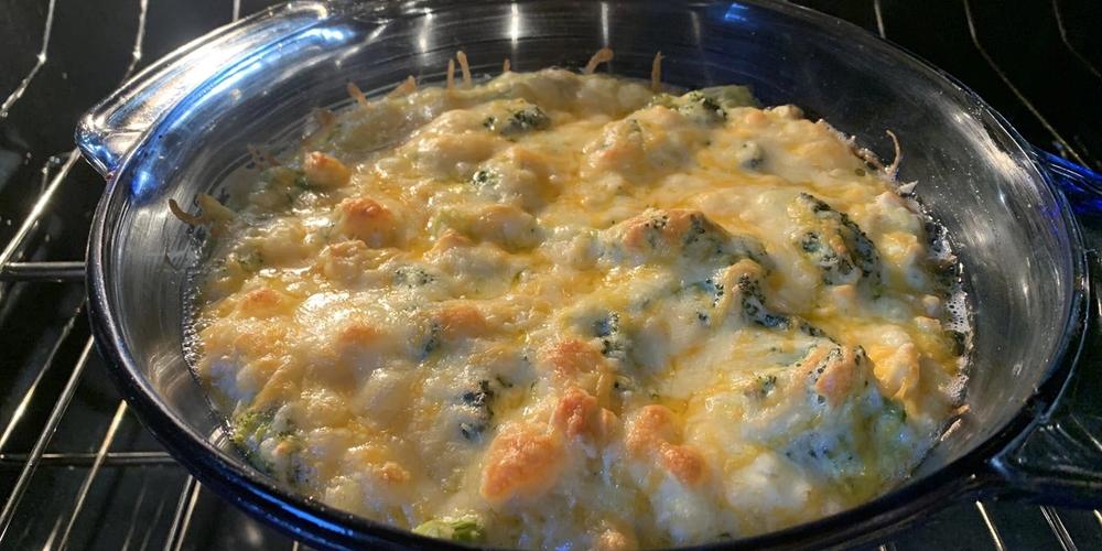 broccoli casserole baking in oven