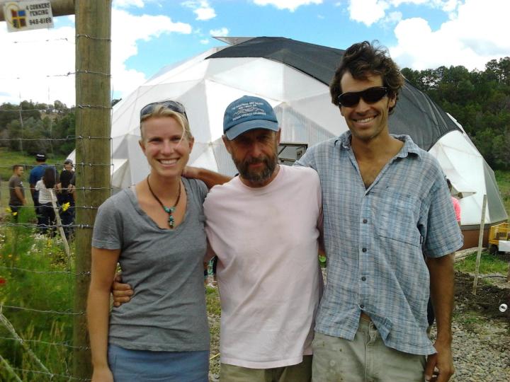 People in front of 42' Growing Dome greenhouse installed at Roaring Fork High School in Carbondale