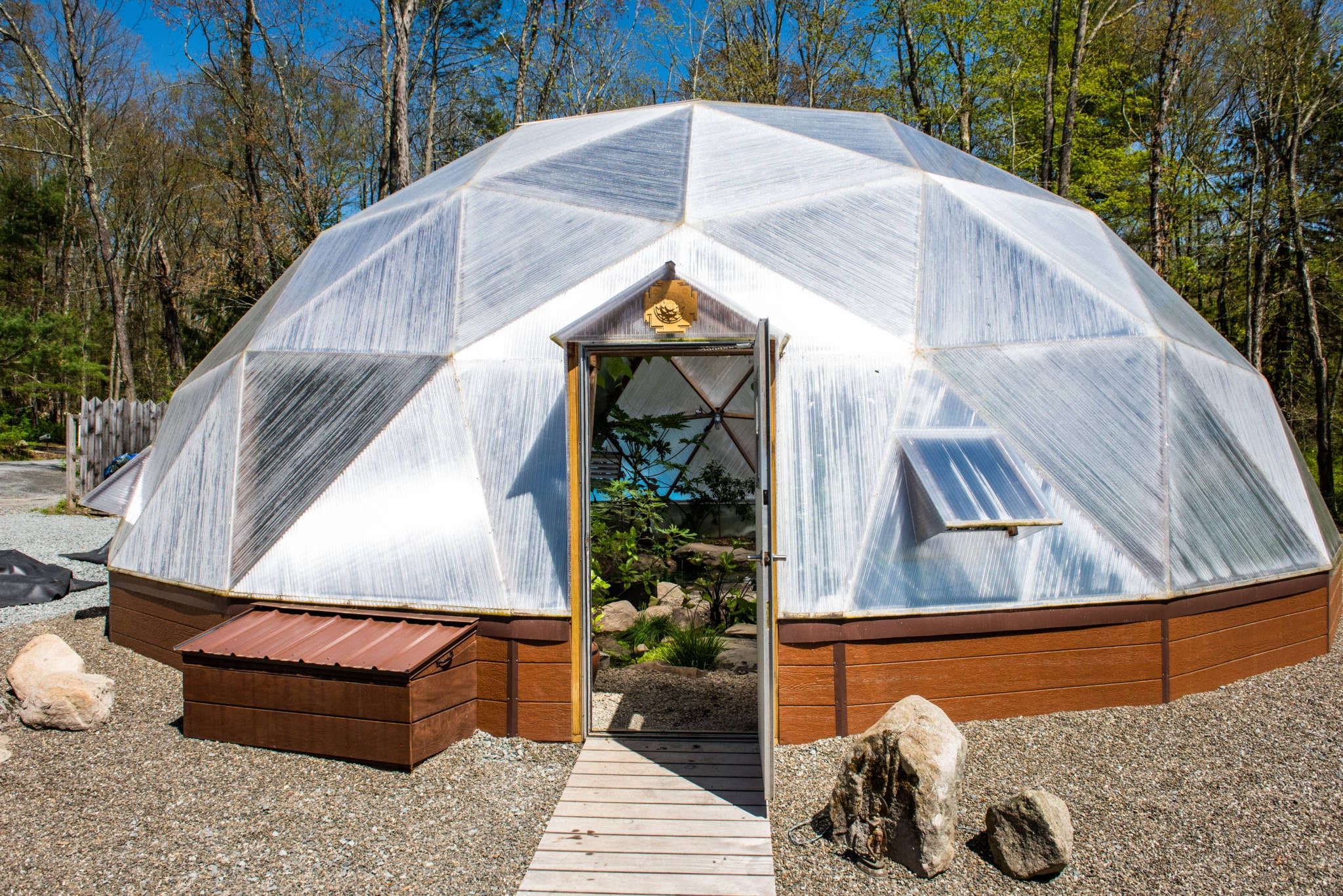 tropical plants inside a 42 foot Growing Dome in the catskills