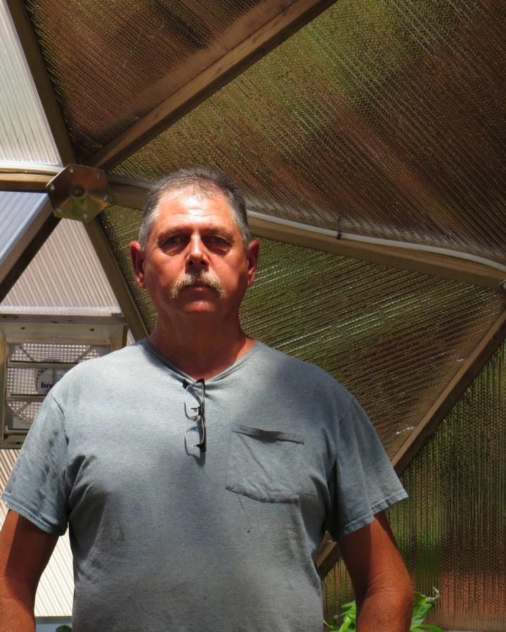 man in geodesic dome