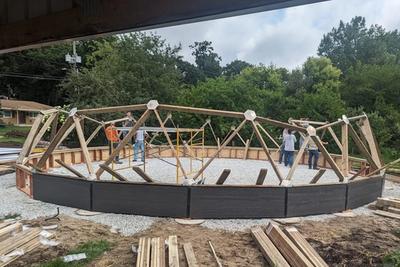 Growing Dome greenhouse under construction in rural Indiana