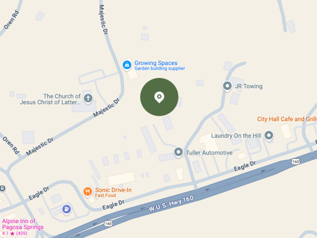 A map with a pin to our location