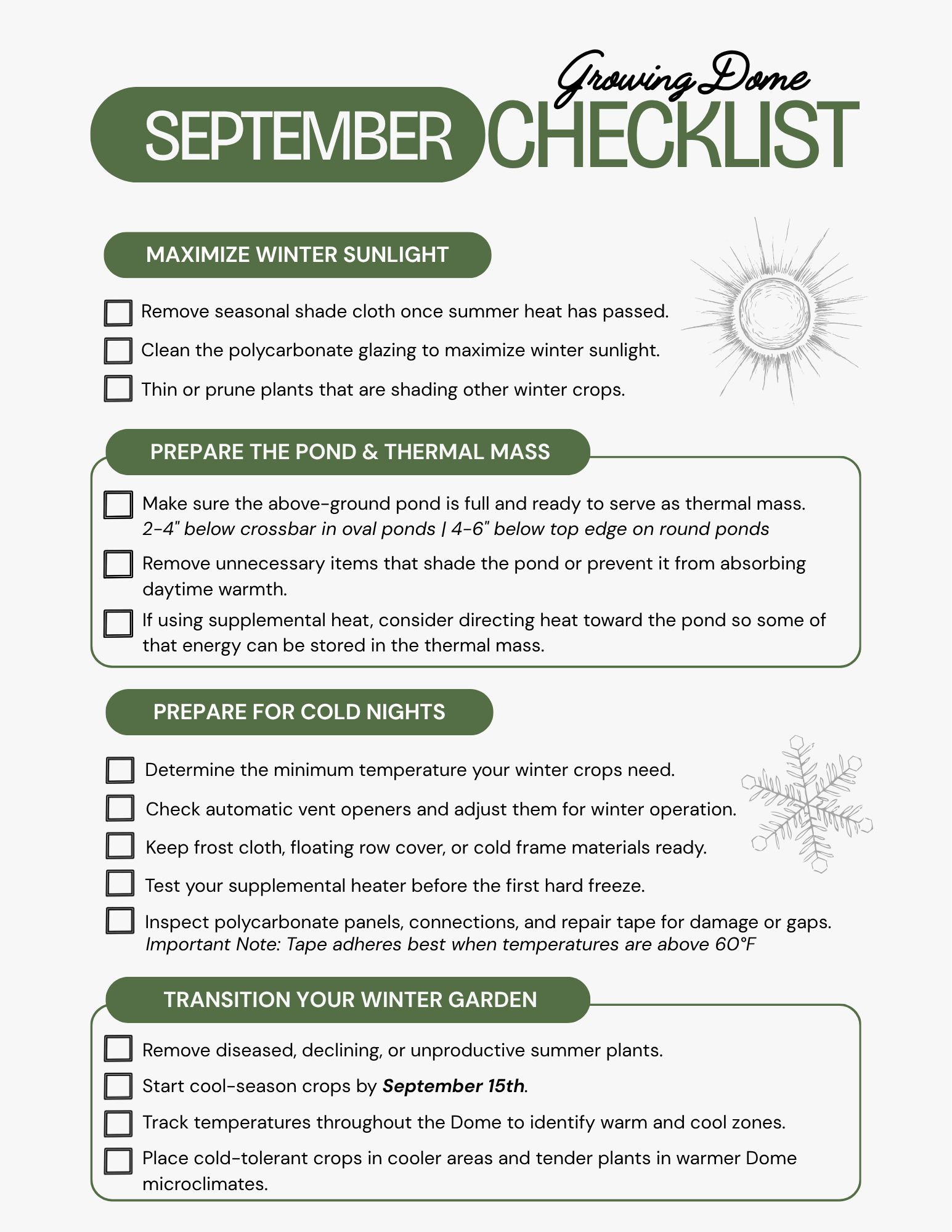 September Growing Dome Checklist image