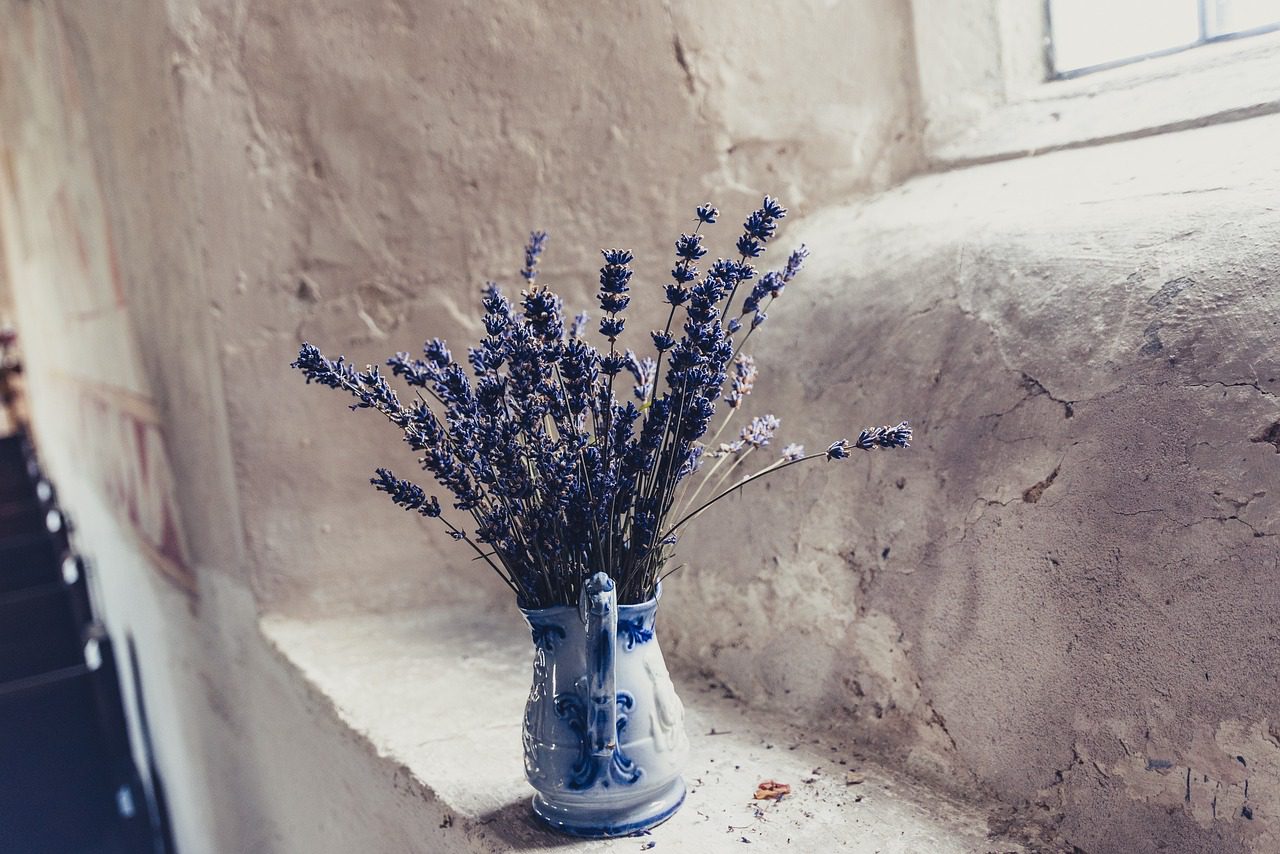 pitcher of lavender flowers  on a windowsill Pixabay