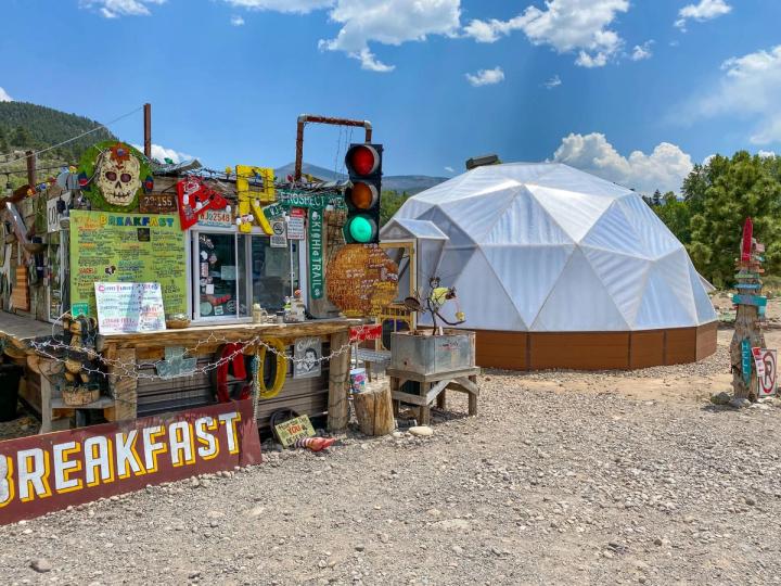Funky Food Walk Up Restaurant with a Growing Dome Greenhouse