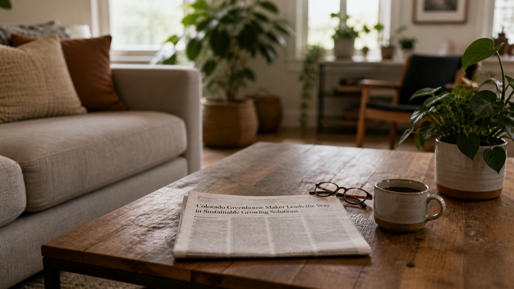 newspaper on a coffee table with glass in a well lit room