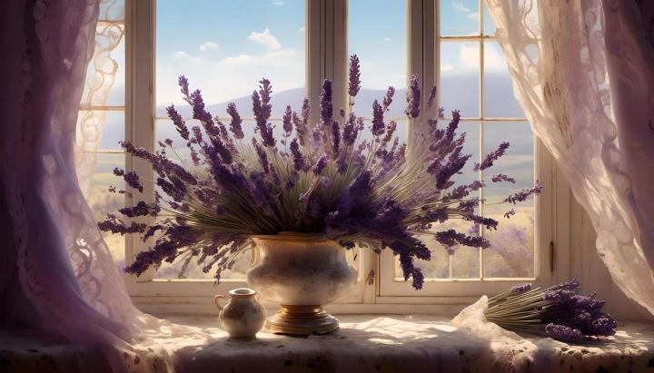 lavender arrangement in a window AI Pixabay