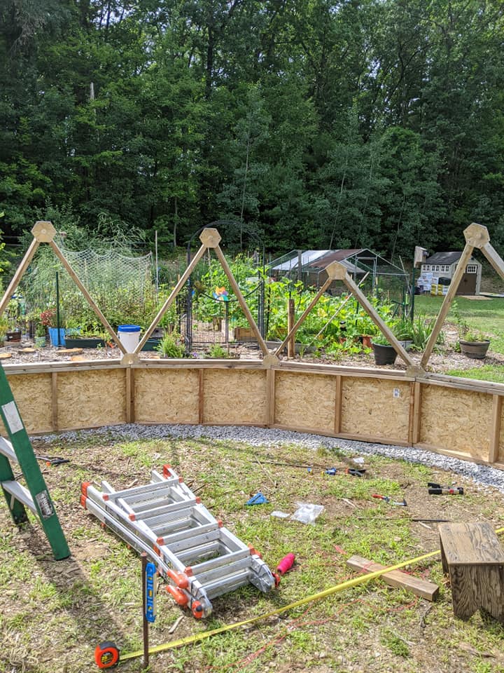 Growing Dome foundation wall and bed layout during construction in New Hampshire
