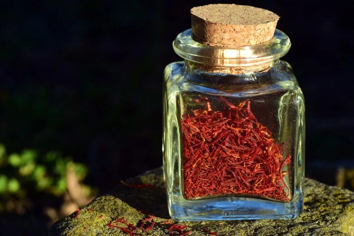 dried saffron spice in a glass jar Pixabay photo
