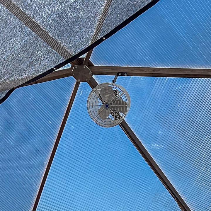 Electric 20" horizontal air flow fan in a 33' Growing Dome