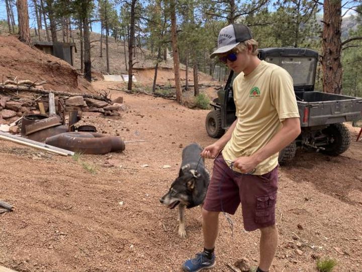 Growing Spaces employee walking a wolf