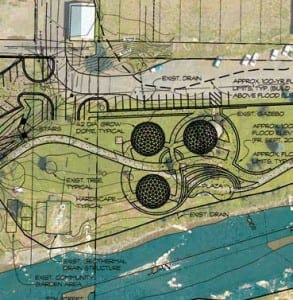early plan map of three geodesic greenhouse on the riverwalk in pagosa springs colorado