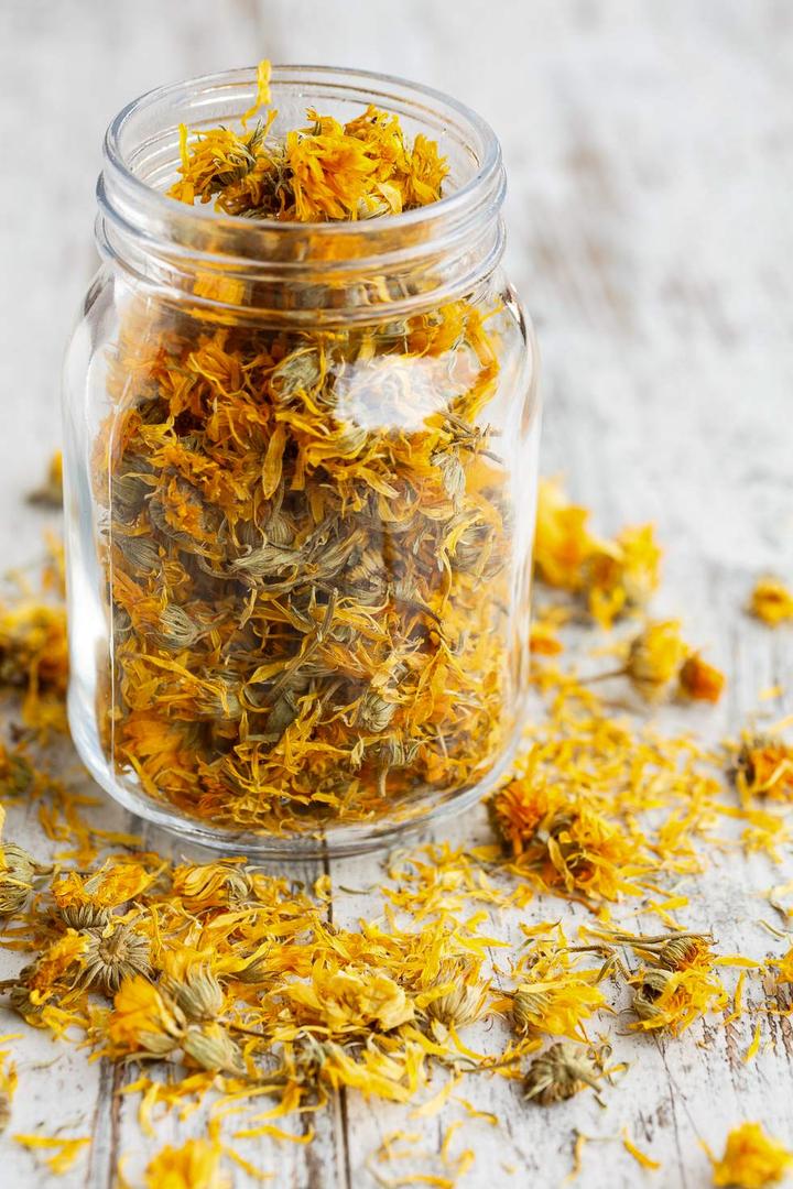 dried calendula in a jar