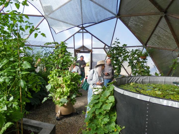 customers walking into 33' Growing Dome