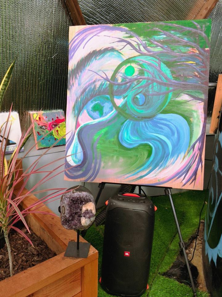 Painting in the Prolific Oxygen Growing Dome Therapy Greenhouse