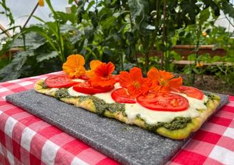 nasturtium flatbread pizza
