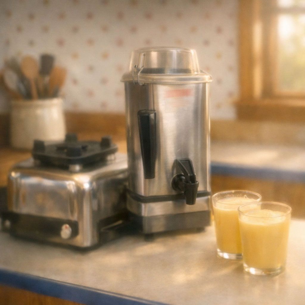 blender and orange drinks on a kitchen countertop