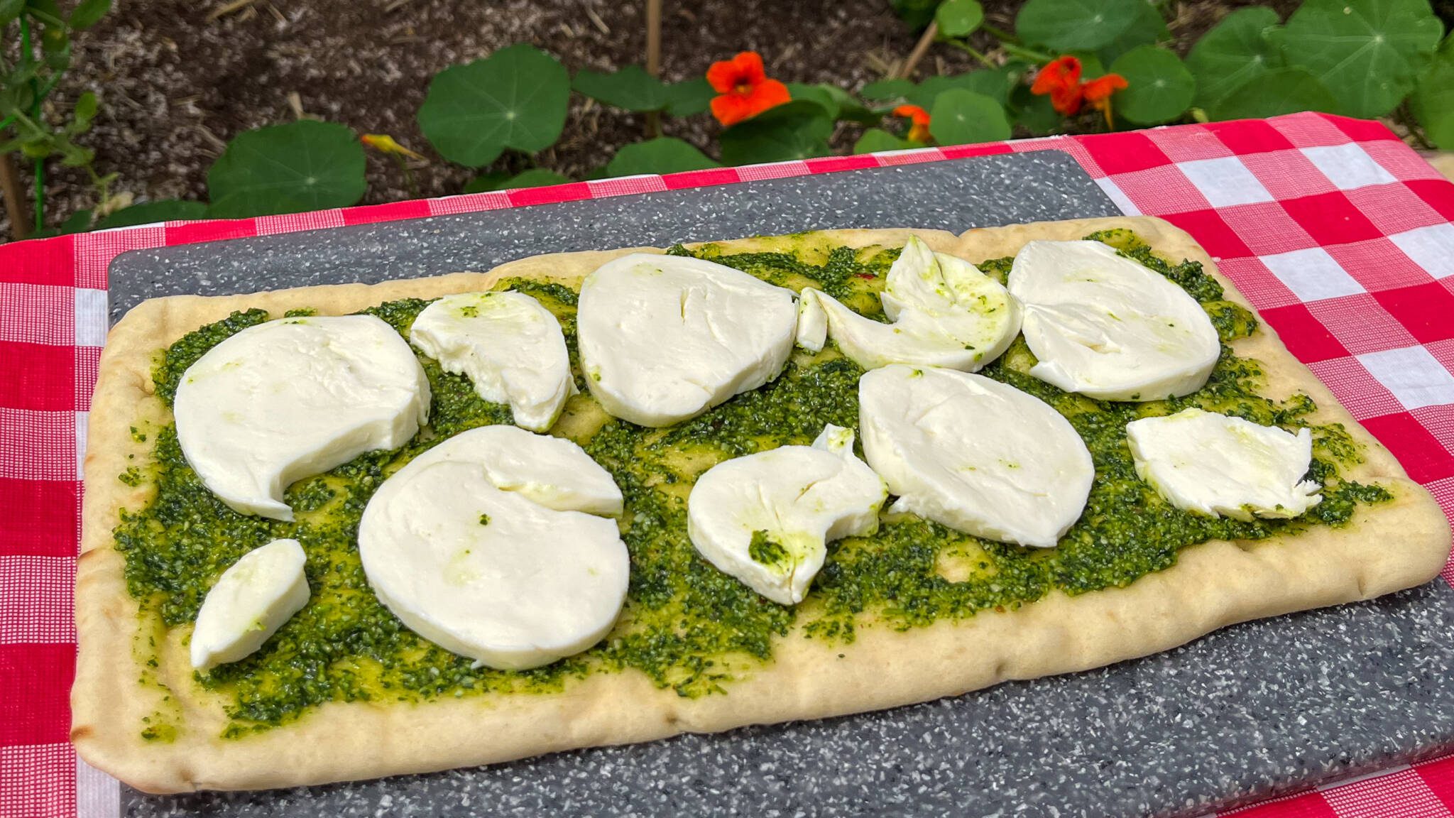 nasturtium pesto flatbread