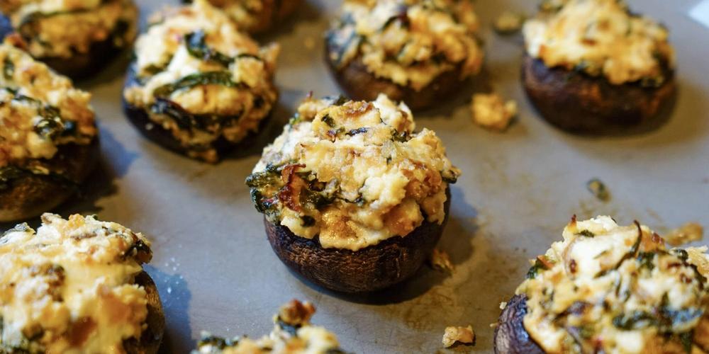 Swiss Chard and Goat Cheese Stuffed Mushrooms