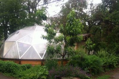 Growing Dome greenhouse in the Oregon rain